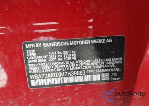 2021 BMW 228I Gran Coupe xDrive from USA, damaged, VIN WBA73AK0XM7H39883